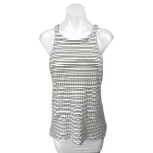 Vince Camuto White Black Striped Ribbed Knit High Neck Sleeveless Tank Top Sz L